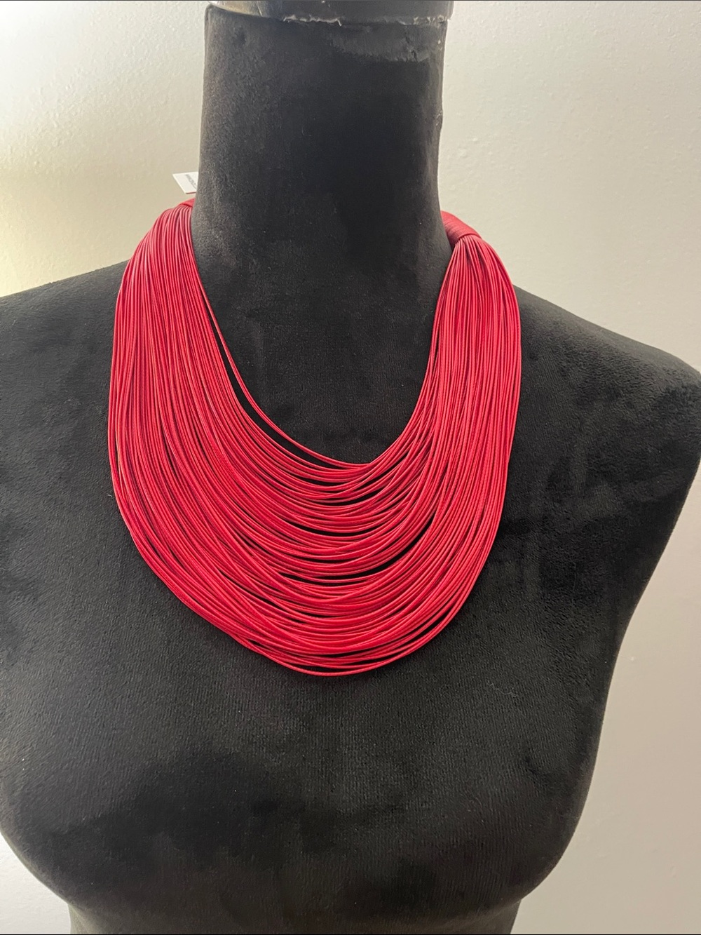 Red Multi-Strand Cord  Bib Necklace